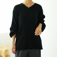 フィットしすぎない! 細魅せ叶える! 華奢魅せ美人 もっちり リブ Vネック ぽわん袖 ニット