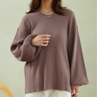 フィットしすぎない! 細魅せ叶える! 華奢魅せ美人 もっちり リブ Vネック ぽわん袖 ニット