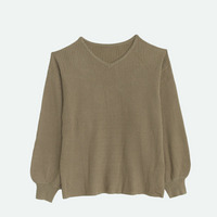 フィットしすぎない! 細魅せ叶える! 華奢魅せ美人 もっちり リブ Vネック ぽわん袖 ニット