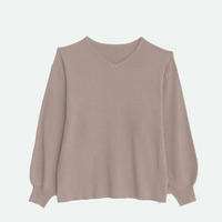 フィットしすぎない! 細魅せ叶える! 華奢魅せ美人 もっちり リブ Vネック ぽわん袖 ニット