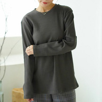 【ちょい温シリーズ】ラウンドネック リブ トップス 