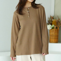 【ちょい温シリーズ】ヘンリーネック リブ トップス