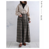 見た目と着心地いいとこどり! 表美起毛 サイドプリーツ チェック ワイドパンツ