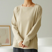 【ちょい温シリーズ】スクエアネック リブ トップス