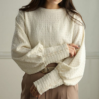 着るだけ華奢魅せ ふくれ ストレッチ ジャガードトップス