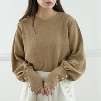 着るだけ華奢魅せ ふくれ ストレッチ ジャガードトップス