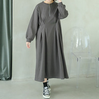 ウエストタックでペタンコお腹 ワンピース 裏毛