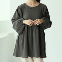 【ちょい温シリーズ】 美人に体型カバー ラウンドネック リブ チュニック