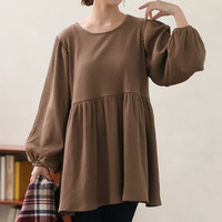 【ちょい温シリーズ】 美人に体型カバー ラウンドネック リブ チュニック