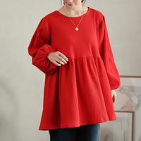 【ちょい温シリーズ】 美人に体型カバー ラウンドネック リブ チュニック