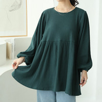 【ちょい温シリーズ】 美人に体型カバー ラウンドネック リブ チュニック