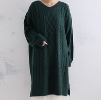 Iライン でスッキリ着痩せ 丈が選べる ケーブル編み ニットワンピ