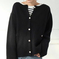 Rin 軽くて蒸れにくい ゴールドボタン ニット カーディガン