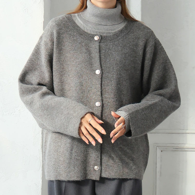 Rin 軽くて蒸れにくい ゴールドボタン ニット カーディガン1