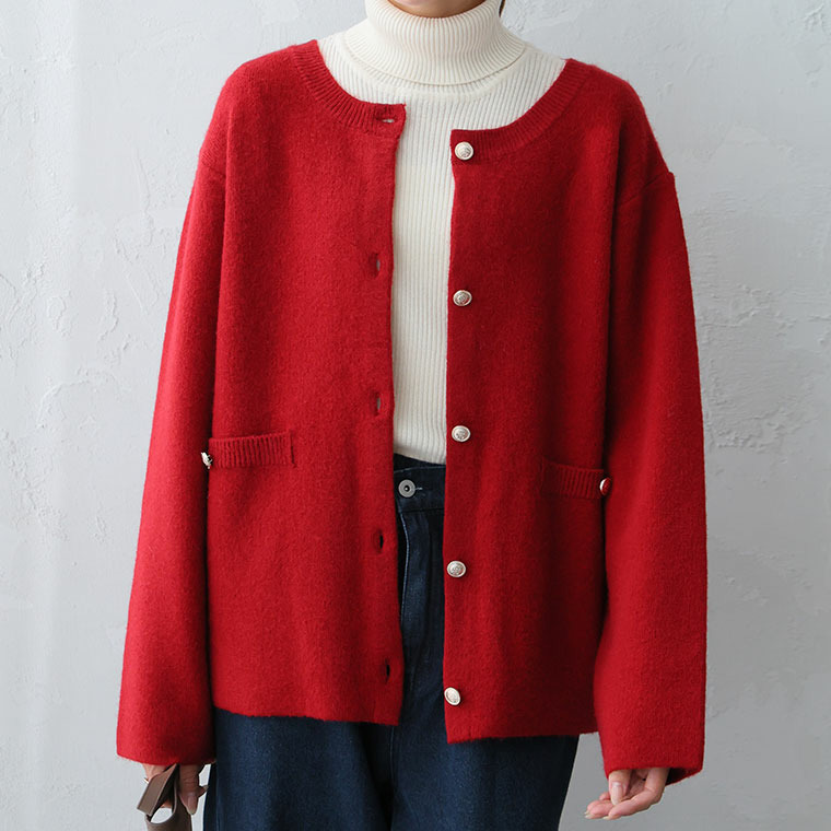 Rin 軽くて蒸れにくい ゴールドボタン ニット カーディガン1