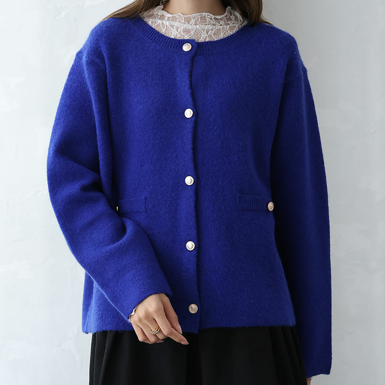 Rin 軽くて蒸れにくい ゴールドボタン ニット カーディガン1