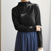 【ちょい温シリーズ】 首元苦しくない タートル リブ トップス