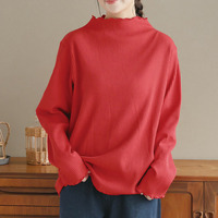 【ちょい温シリーズ】 首元苦しくない タートル リブ トップス