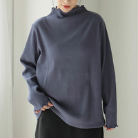 【ちょい温シリーズ】 首元苦しくない タートル リブ トップス