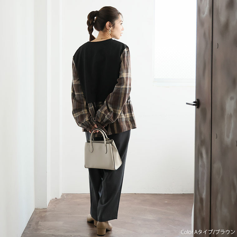 ふくれジャガード ドッキングブラウス16