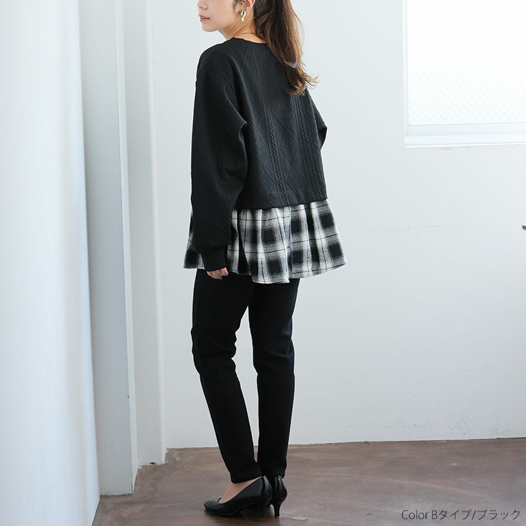 ふくれジャガード ドッキングブラウス19