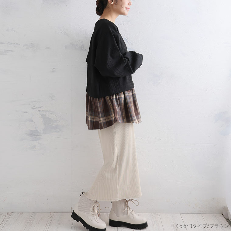 ふくれジャガード ドッキングブラウス22