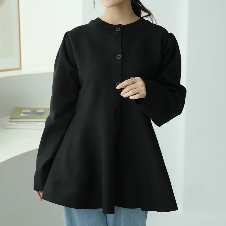 嬉しい!体型カバーと細魅せ叶える! 着痩せ美人な ペプラム ニット カーデ チュニック1