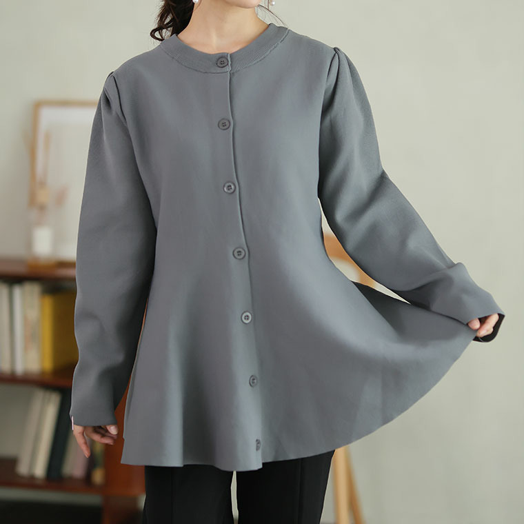 嬉しい!体型カバーと細魅せ叶える! 着痩せ美人な ペプラム ニット カーデ チュニック1