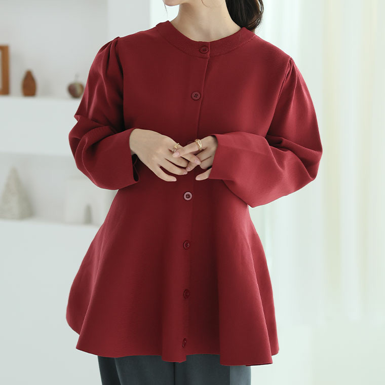 嬉しい!体型カバーと細魅せ叶える! 着痩せ美人な ペプラム ニット カーデ チュニック1