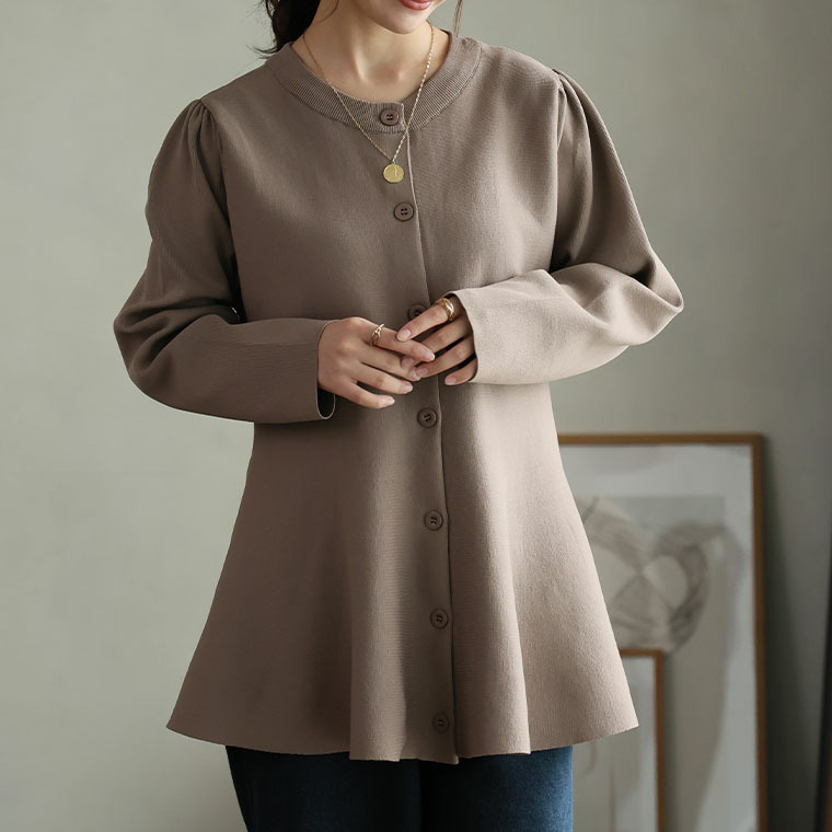 嬉しい!体型カバーと細魅せ叶える! 着痩せ美人な ペプラム ニット カーデ チュニック1