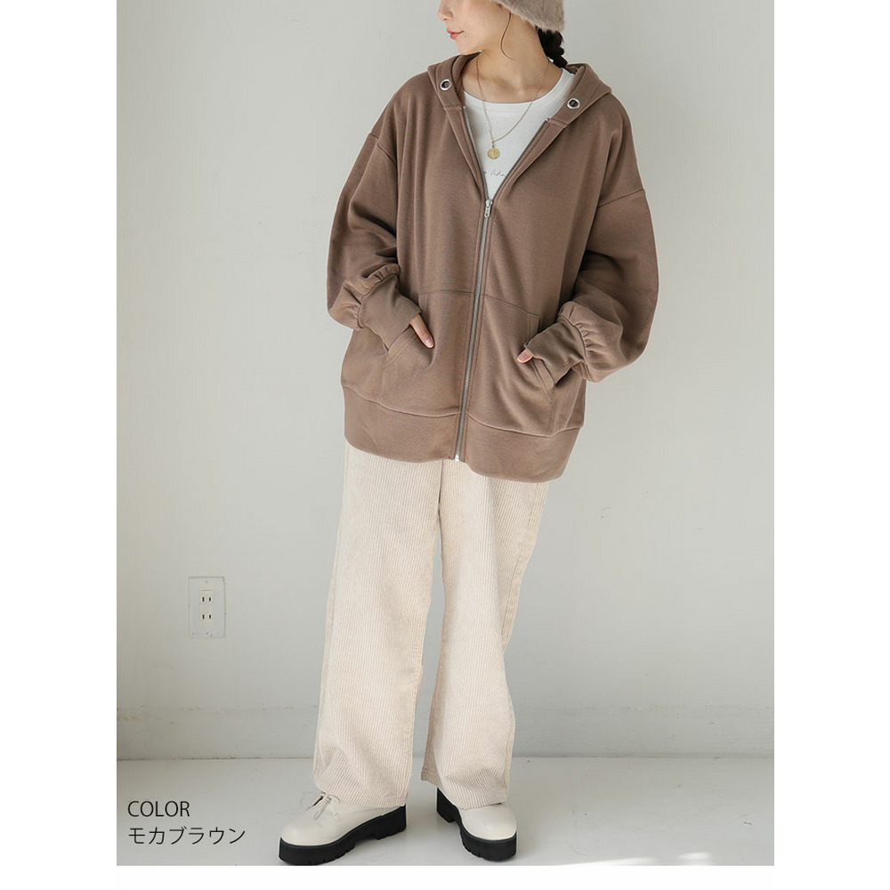 ハピぽか 裏起毛 ゆったり ジップパーカー・毛玉になりにくい1
