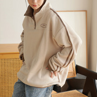 ハピぽか 裏起毛 ライン使い ハーフZIPスウェット・毛玉になりにくい