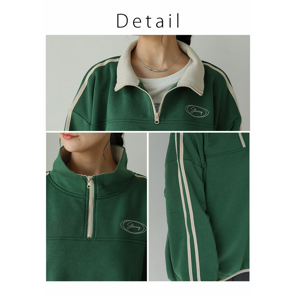 ハピぽか 裏起毛 ライン使い ハーフZIPスウェット・毛玉になりにくい13