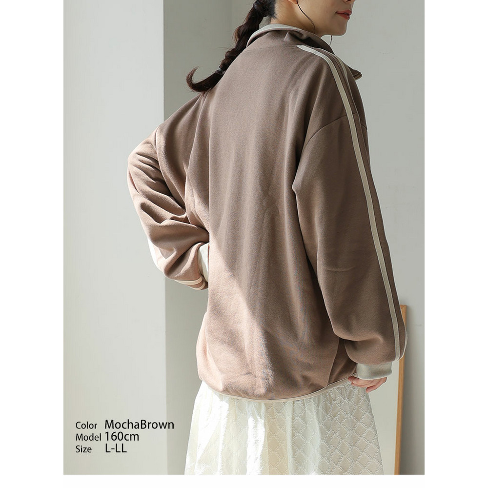 ハピぽか 裏起毛 ライン使い ハーフZIPスウェット・毛玉になりにくい14