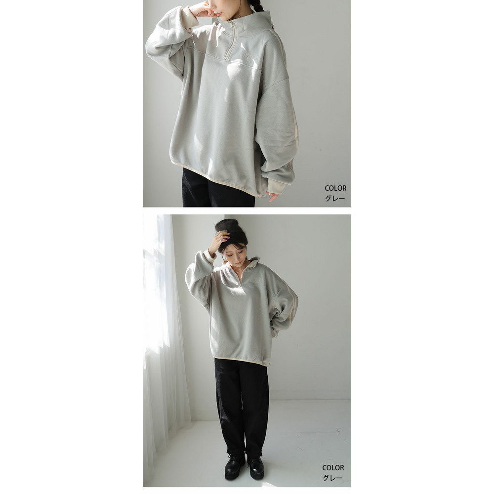 ハピぽか 裏起毛 ライン使い ハーフZIPスウェット・毛玉になりにくい18