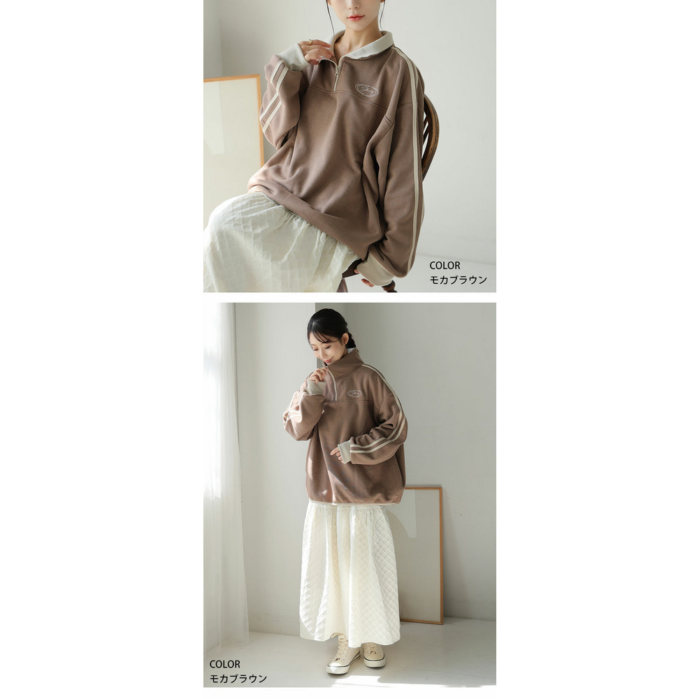 ハピぽか 裏起毛 ライン使い ハーフZIPスウェット・毛玉になりにくい19