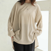 暑がりサンの為の「あったかく見せる。」 Uネック ミルリブ トップス