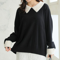 フィット感軽減！ 小顔が得意な フェザー 配色 襟付 もっちり ニット トップス