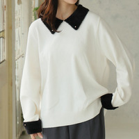 フィット感軽減！ 小顔が得意な フェザー 配色 襟付 もっちり ニット トップス