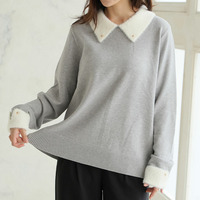 フィット感軽減！ 小顔が得意な フェザー 配色 襟付 もっちり ニット トップス