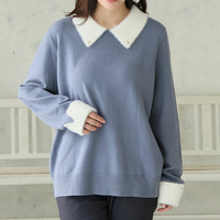 フィット感軽減！ 小顔が得意な フェザー 配色 襟付 もっちり ニット トップス