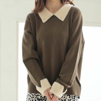 フィット感軽減！ 小顔が得意な フェザー 配色 襟付 もっちり ニット トップス