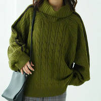 ネックが選べる！ 厚すぎないのが嬉しい ニットの我慢を解消！！袖ライン入り ケーブルニット