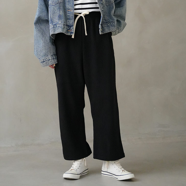 裏フリースで家でも外でもあったか ふっくら コーデュロイ イージー ワイドパンツ1