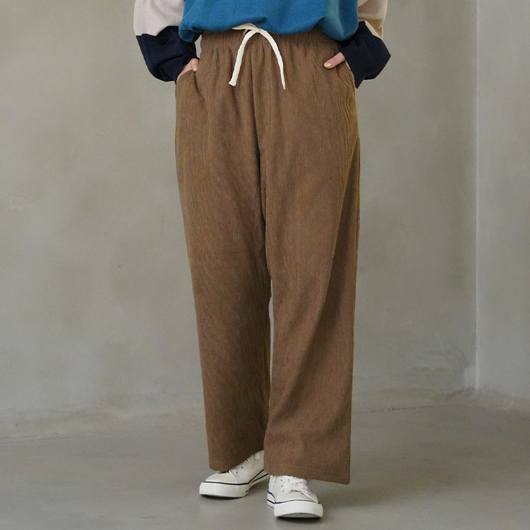 裏フリースで家でも外でもあったか ふっくら コーデュロイ イージー ワイドパンツ1