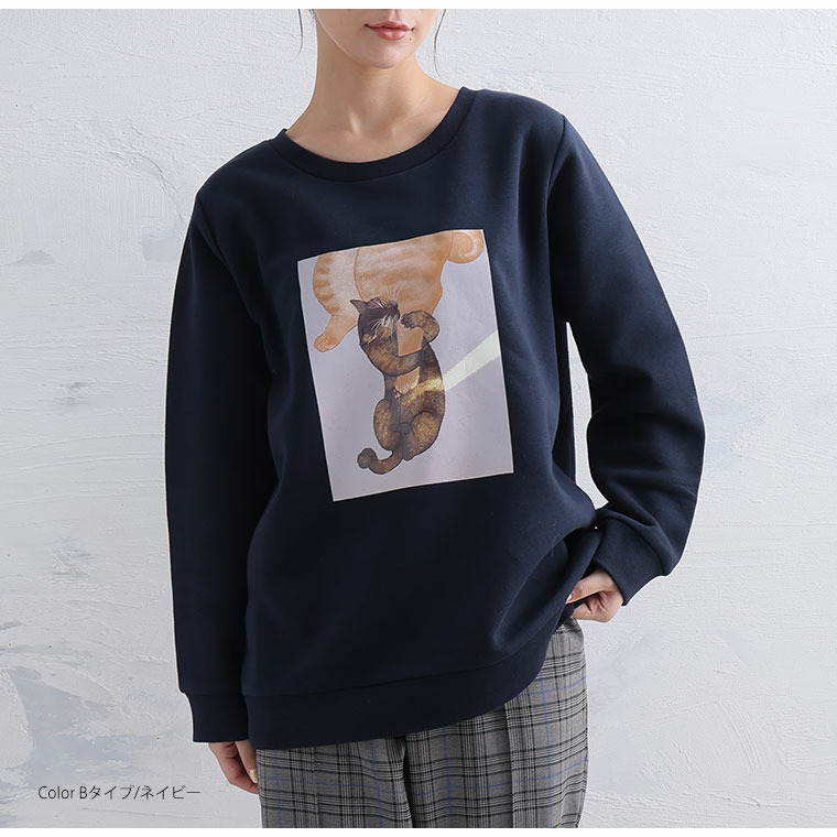 ネコ 裏起毛 プルオーバー オノマイ Ono Mai トレーナー スウェット やんのかネコ しがみつきネコ14