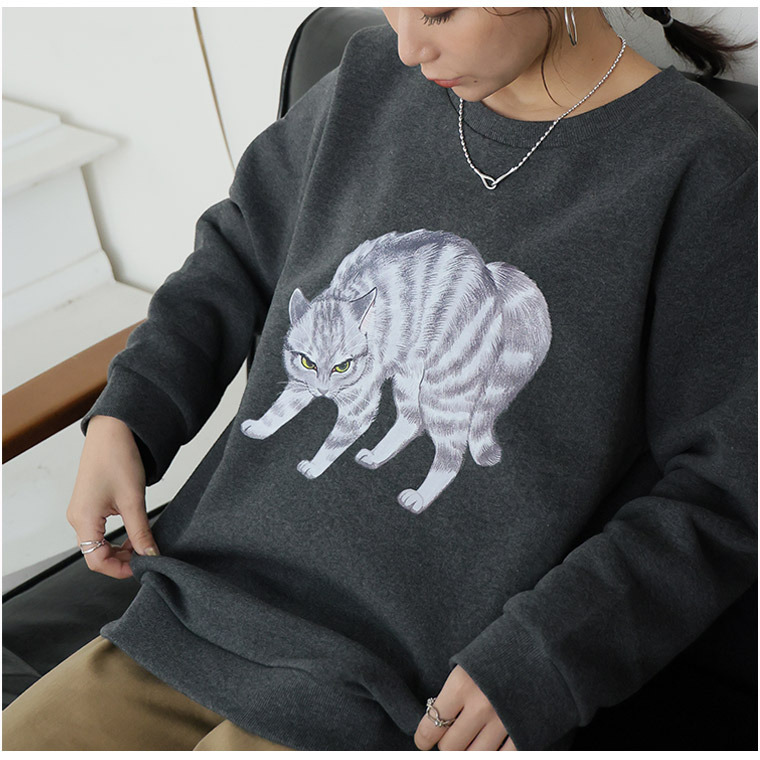 ネコ 裏起毛 プルオーバー オノマイ Ono Mai トレーナー スウェット やんのかネコ しがみつきネコ9