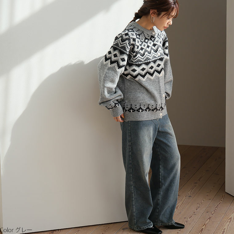 ノルディック ジャガード ニット カーディガン22