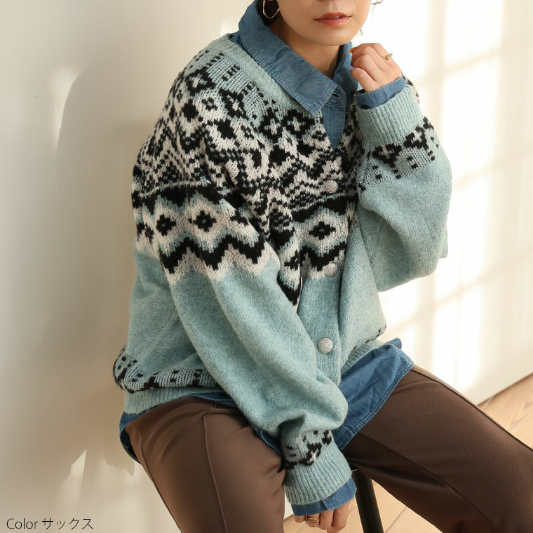 ノルディック ジャガード ニット カーディガン1