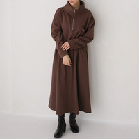 【再入荷】ハーフジップで小顔魅せ 蒸れない 裏毛 スウェットワンピース